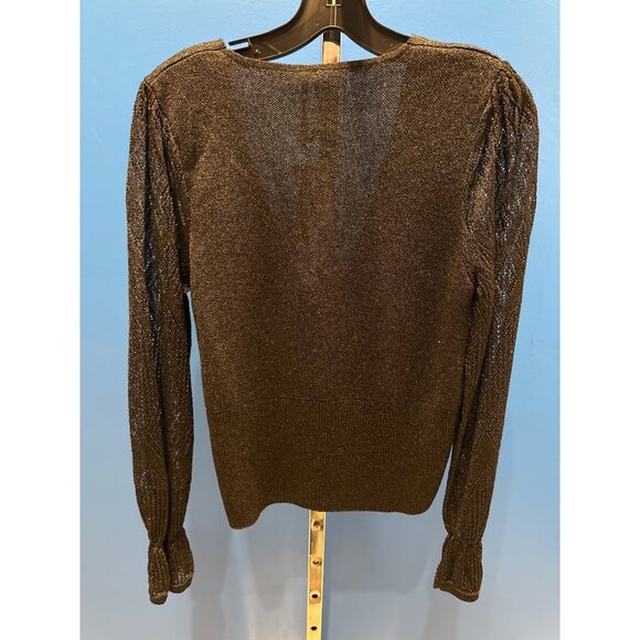Anthropologie Black Shimmer V-Neck Knit Sweater Top Size S Made In Turkey - Picture 6 of 7